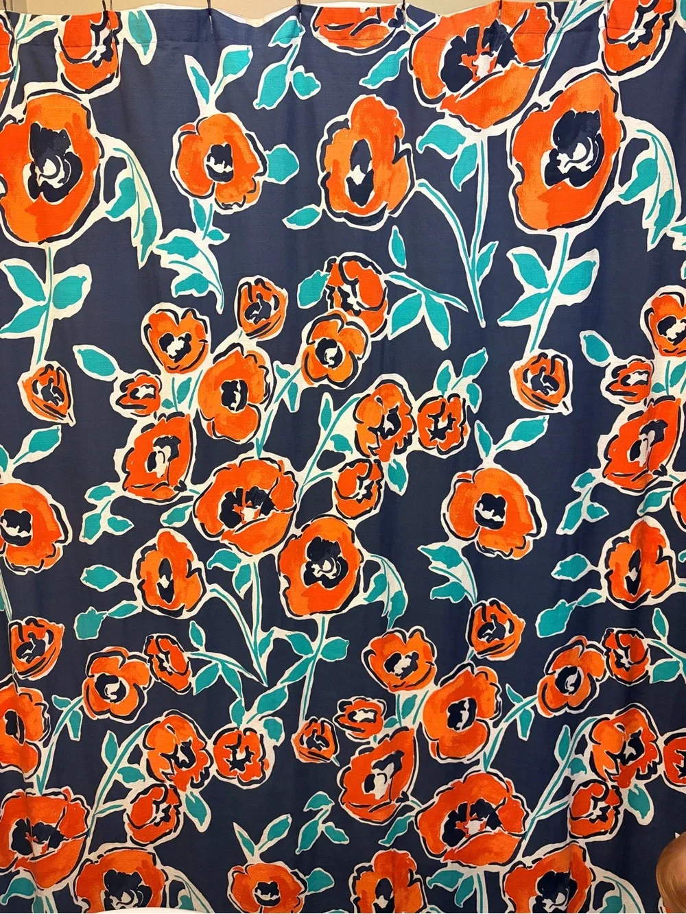 Floral Print Shower Curtain in Navy, Coral & Teal